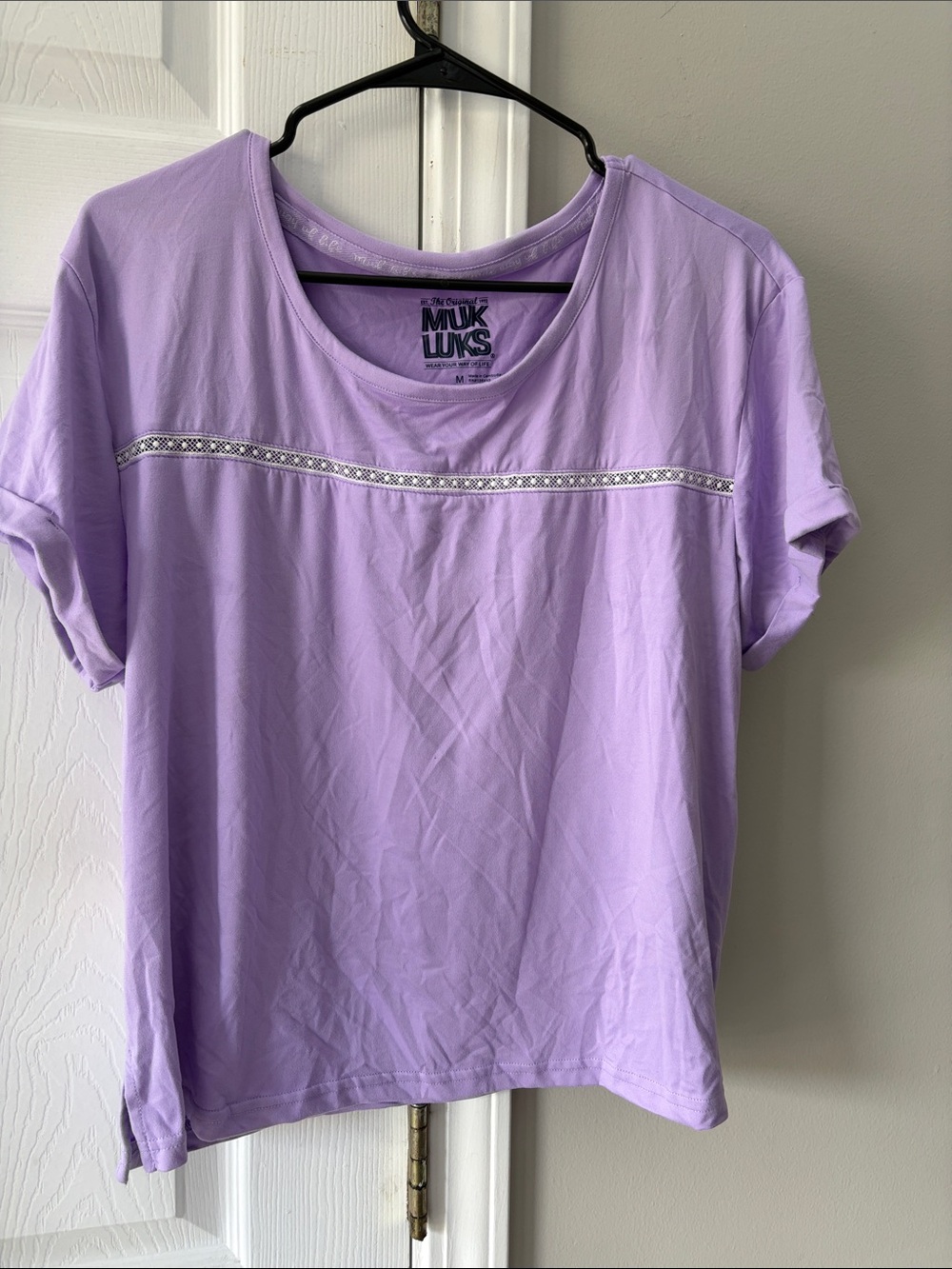 Muk Luks Lavender Short Sleeve Tee with Decorative Trim